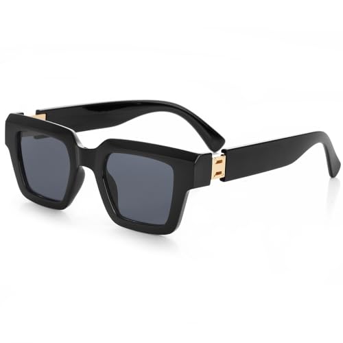 Image of Onrtry Fashion Square Sunglasses for Women Men Rectangle Thick Frame Sun Glasses 90s Designer Style Black Shades
