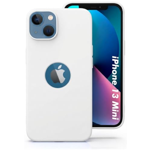 Image of Elzzi Microfiber Logo Cut Cover Compatible for iPhone 13 Mini Case Cushion Liquid Soft Silicone Gel Rubber Phone Cases Full Body Protective Shockproof Back Cover 5.4 inch, White