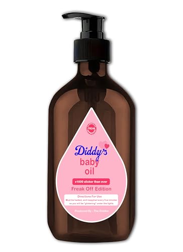 The Goozler Diddy’s Freak Off Edition Baby Oil 16fl.oz Lotion Bottle with Pump Lid Funny Pop Culture Bathroom Home Décor Gift (Dark Apothecary Brown)