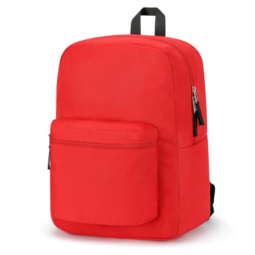 ZORFIN Simple Backpack for School Work Travel: Lightweight Bookbag for Girls and Boys - Water Resistant Backpacks for Men and Women - Red