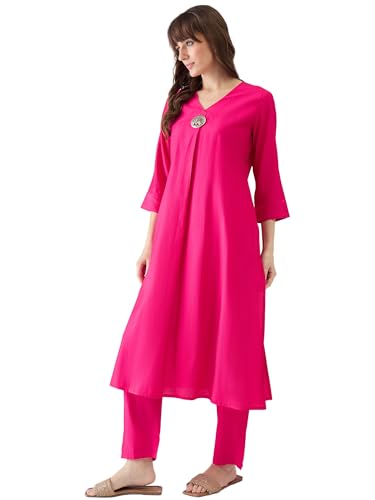 Image of INDO ERA Women's Viscose Solid A-Line Calf Length Kurta & Pant Set (IESTR12352)