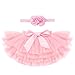 IBAKOM Bébé Fille Tout Petit Jupe Tutu Fleur Bandeau Tenue Fête Anniversaire Jupes-Shorts Tulle Accessoire séance Photo Bloomers Short à Couches à Volants Rose Clair 0-6 Mois