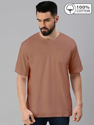Image of Veirdo Oversized Baggy Fit Drop Shoulder Half Sleeves Round Neck Solid Pure 100% Cotton T-Shirt for Men (Available in White, Black, Mustard, Maroon, Green, Lilac, Navy, Red Color)