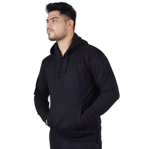 Image of Teemoods Solid Hooded Sweatshirt for Men - Regular Fit Fleece Pullover Hoodie with Front Pocket, Long Sleeve Casual Blouson Top - Black, Navy, and Grey