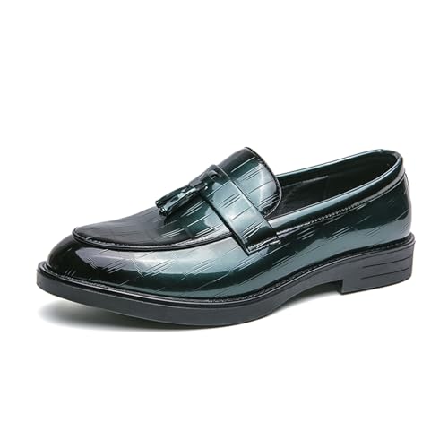AMAZIDEAL Men's Patent Leather Tassel Slip-on Penny Loafers,Fashion Round Toe Non-Slip Causal Business Dress Shoes Party Wedding Prom Shoes