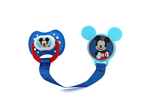 Image of Disney Cudlie Mickey Mouse Baby Boy 4 Pack of 2 Pacifiers & 2 Clips with Old Time Mickey Print