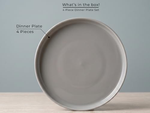 Image of Bodhi House 4-Piece Ribbed Porcelain Dinner Plate Set | 4 Dinner Plates, Chip Resistant, Lightweight, Microwave & Dishwasher Safe Crockery Set for Home, Dining & Gifting