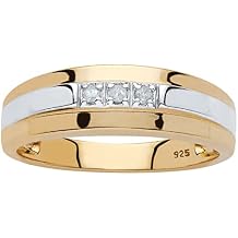 Mens 18K Yellow Gold over Sterling Silver Two Tone Genuine Diamond Accent Ring