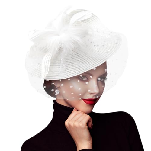 Image of DRESHOW Fascinators Hat Flower Mesh Feathers Hat with Headband Clip 7.9 inch Tea Party Headwear for Women