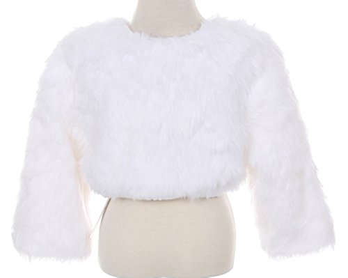 AkiDress Faux Fur Shrug with Pearl Button in White for Little Girl4
