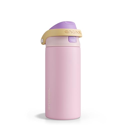 Image of ENCOOL Leakproof Insulated Water Bottle with Straw Dual-Sip Water Bottle Bag-Safe Design for Work, Commute & Gym - Keeps Drinks Cold All Day, 18 oz, Peach Purple