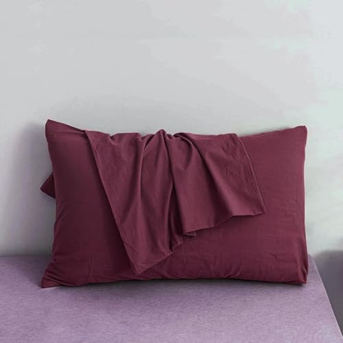 Image of Soft Pillow Covers 19 x 30 Inches - Egyptian Cotton 600 Thread Count Set of 2 Pillow Cover Set Envelope Closure Hotel Quality Pillowcase - Wine