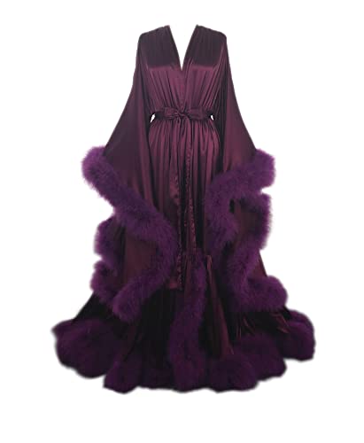 Old Hollywood Feather Robe Sexy Boudoir Robe Feather Bridal Robe Satin Long Wedding Scarf New Custom Made product thumbnail 13