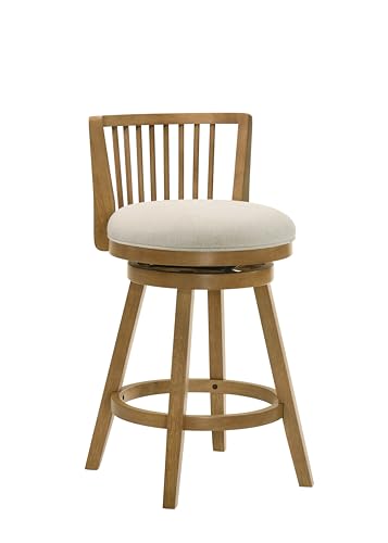 Butaco giratorio de altura para mostrador de 26 pulgadas Armen Living Harper en tono ámbar con asiento de tela marfil - Juego de 2 miniatura 4