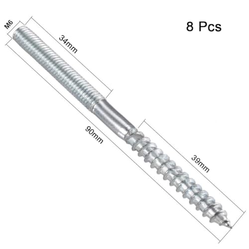 Image of TOP-VIGOR 8Pcs M6x90mm Double Headed Bolts Self Tapping Screw, Double Ended Dowel Screws, Screw Dowels Hanger, Threaded Lag Wood Screws and Machine Bolts for Wood Joint Furniture