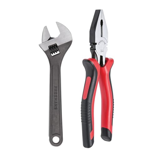 Image of FREEMANS Combo Pack of 2 Plumbing Open End Tool Kits Set for DIY Home & Professional Use Included Components 8-Inch Combination Plier and 8-Inch Adjustable Wrench