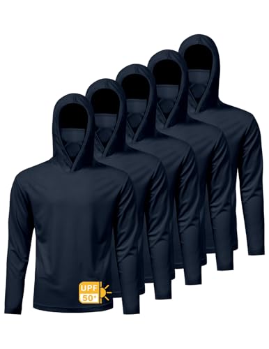 Image of 5 Pack Men's UPF 50+ Sun Protection Hoodie Shirts Long Sleeve Shirts Quick Dry Lightweight for Running Workout Hiking Fishing