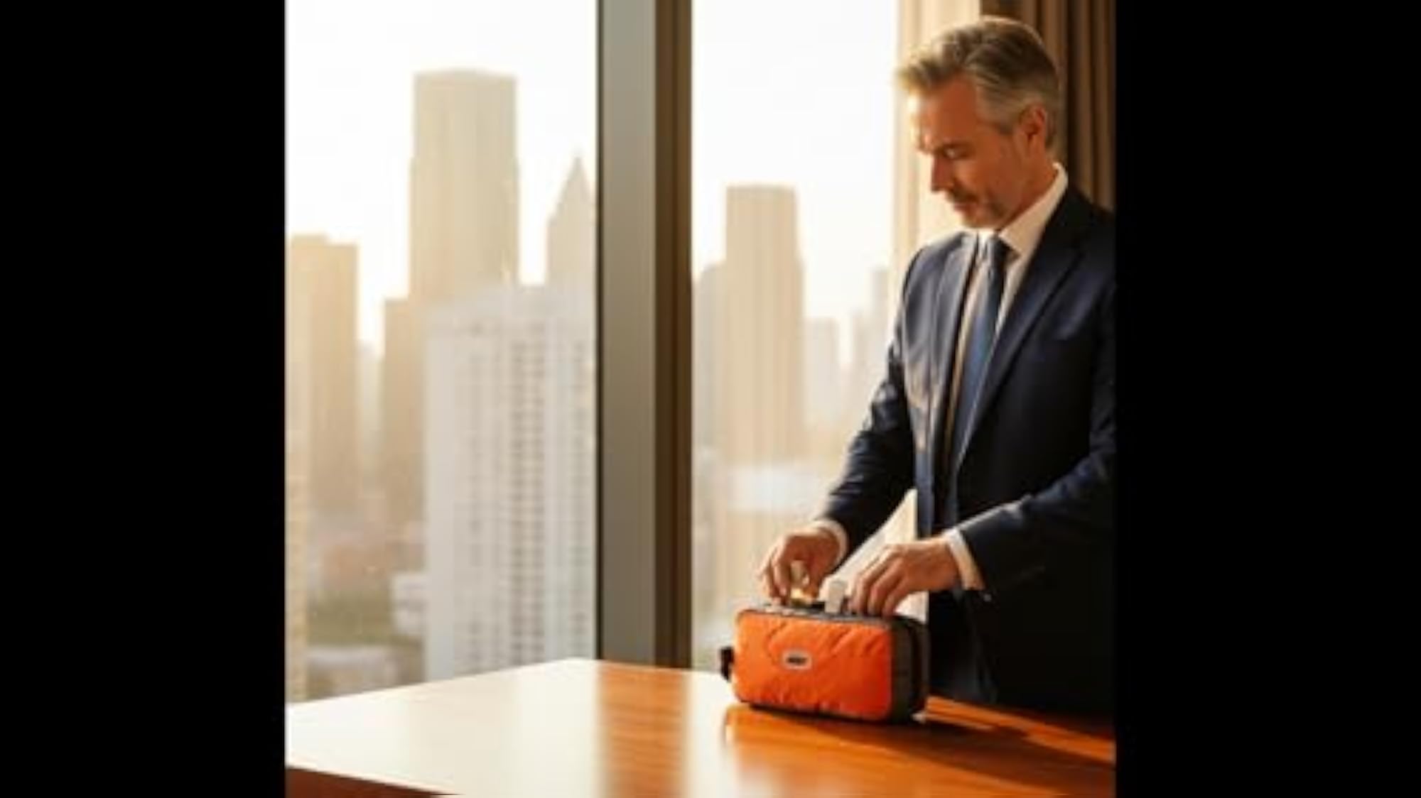 Orange/Grey Premium Toiletry Bag, Dopp Kit Case