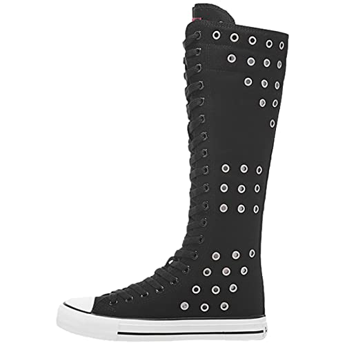 Image of ANUFER Women Fashion Canvas Dance Boots Knee High Bicycling Boots Girls Fancy School Shoes