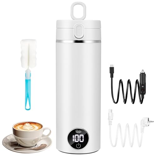 GuKKK Bollitore Elettrico Piccolo,450 ml Mini Bollitore da Viaggio Auto 12V Portatile,6 Livelli di Regolazione Della Temperatura,Spegnimento Automatico per Latte per Bambini,Tè, Caffè,Campeggio