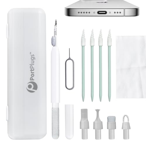 Port Plugs - 11-in-1 iPhone Cleaning Set, Cleaner Multi-Tool for Charging Ports, Lightning Cables & Connectors, Universal Brush Tips for iPhone and Android Devices (Type C), Travel Case Included
