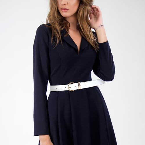 3 Pack Belts for Women, Leather Belts for Jeans Dresses Fashion Gold Buckle Ladies Belt, 3 Styles of Women's Belts (Black White Brown)3