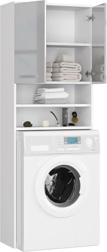 BDW Armoire pour Machine à Laver - 180 x 64 x 30 cm - Brillante - Blanc/Gris
