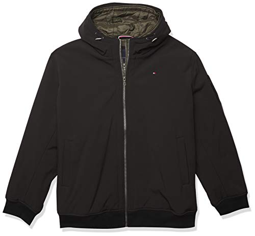 Image of Tommy Hilfiger Men's Soft Shell Fashion Bomber With Contrast Bib and Hood