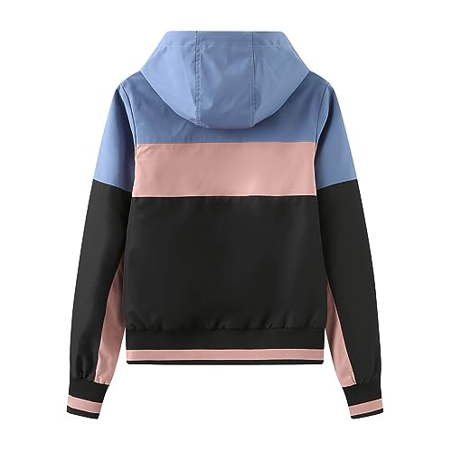 Women Lightweight Colorblock Hooded Raincoat Waterproof Packable Active Outdoor Travel Hiking Windbreaker Rain Jacket2