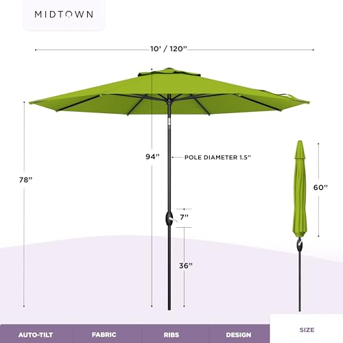 Image of Midtown Umbrellas - The Swilt 8 Ft Patio Umbrellas with 360 Swivel & Tilt Mechanism, 8 Fiberglass Ribs & Terylast Polyester Fabric for Backyard, Deck, Pool & Cafes - Pear Canopy, Black Pole