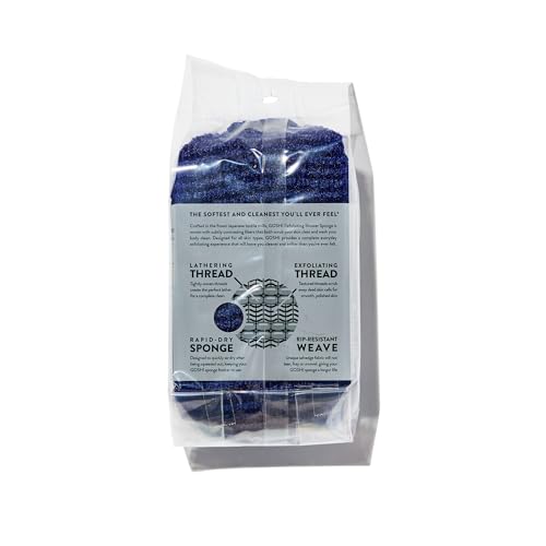 Image of GOSHI Exfoliating Shower Sponge - Rip-Resistant, Rapid-Drying Exfoliating Bath Sponge for All Skin Types - Indigo Blue - Made in Japan