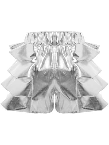 Linjinx Kids Girls Shiny Metallic Tiered Ruffle Jazz Hip Hop Street Ballet Dance Shorts Sport Athletic Shorts Hot Pants4