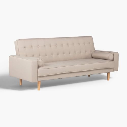 SWEET SOFA®- Sofá Cama Vintage Green, 3 plazas Convertible en Cama Doble, Sistema Apertura Clic Clac, Tapizado Terciopelo (Beige) Entrega en el Interior del Domicilio