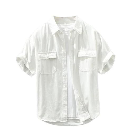 Chemise cargo japonaise manches courtes homme coton léger décontracté vintage rétro travail