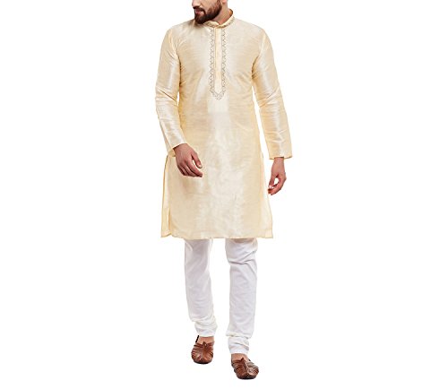 Kurta de seda dupion SOJANYA dorado túnica para novio e invitados