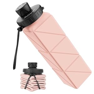Collapsible Water Bottles, BPA Free Leak-Proof Silicone Foldable Water Bottle Cup 20.6oz, Durable Lightweight Bottle for Gym Travel Camping Hiking Running Sport,Pink