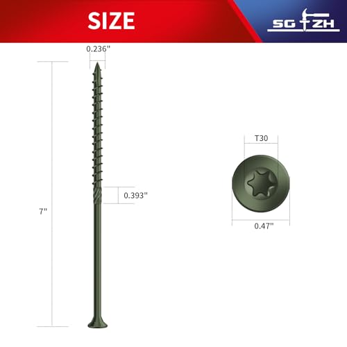 Image of #14 x 7 Inch Deck Screws (19Pcs) 1lb. Carbon Steel, Green, Flat Head, Rust Resistant epoxy Coated, with T30 Star Bit