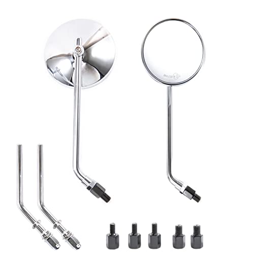 Accessori completi: il pacchetto contiene 1 coppia di specchietti laterali per manubrio cromati per moto, viti filettate standard da 10 mm e 8 mm per destra e sinistra, 2 paia di aste di regolazione. È possibile scegliere lo stelo lungo o corto per aggiornare le motociclette.