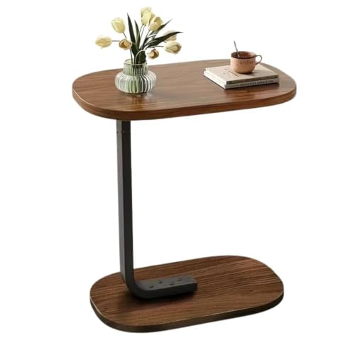Image of Owme Adjustable Table Stands Couch Side Table, Swivel TV Tray Table, 360 Top Moving C-Shaped End Table, Small Center Table for Home Office Balcony | Storage Organizer - Nut Brown, Rectangular