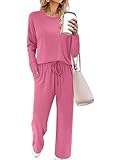 Magritta Two Piece Sets for Women Clothes Solid Color Sweatsuit Long Sleeve Sweatshirts and Sweatpants Outfits Fall Winter Outfits Rose Red Medium