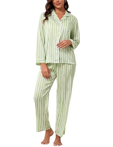 Image of UMBY Silk Satin Pajamas for Women Set 2 Piece Silk Pjs Long Sleeve Top Cozy Sleepwear Silky Pajamas