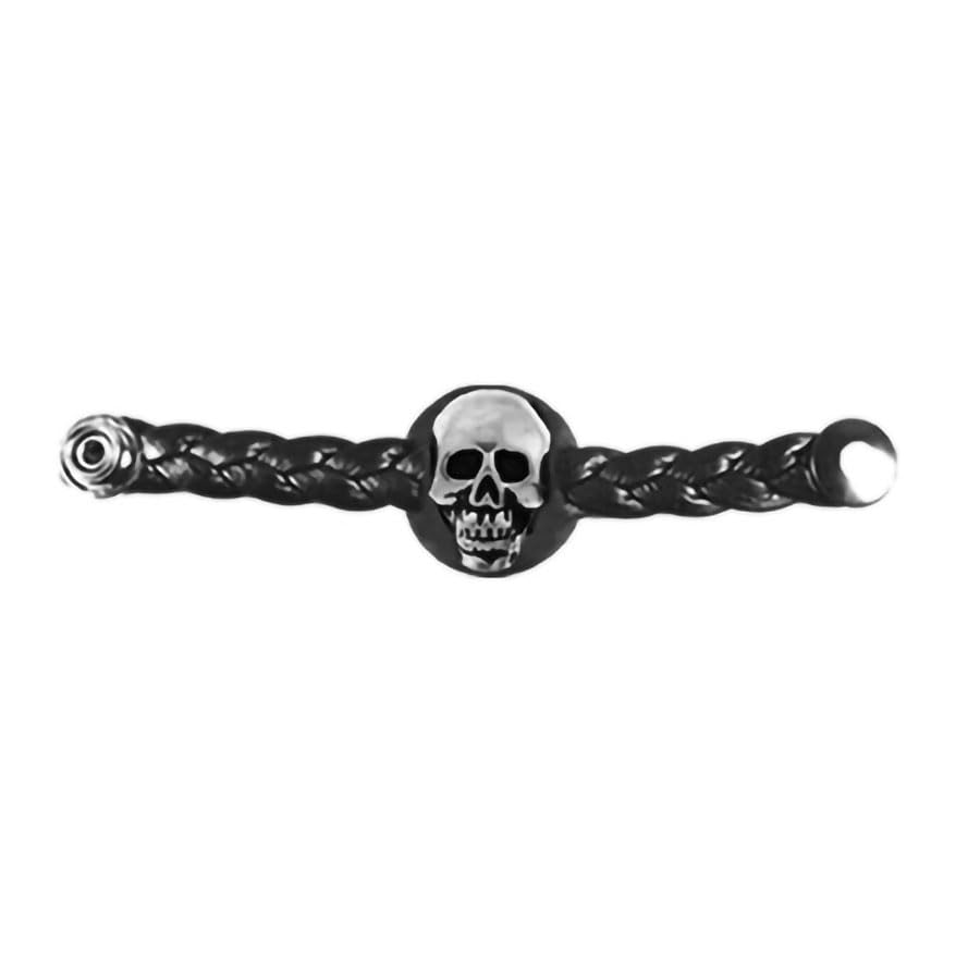 Hot Leathers VXL1009-SET Skull Medallion Vest Extender Genuine Leather Braided Strap 6.5 Extension 4-PCS-Black-PCS