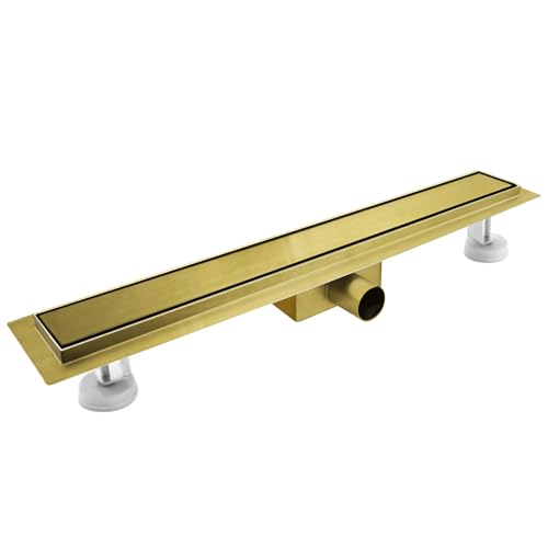 sunrik Canalina per doccia, 30 cm, colore oro, piastrellabile, extra piatta, in acciaio inox, set completo con filtro per capelli a sifone