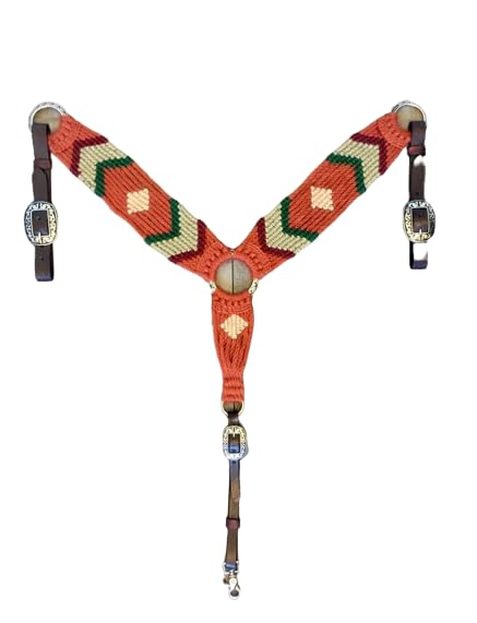Cheval's International Western Mohair Horse Breast Collar, Handmade Premium Wool & Leather Equestrian Tack, Adjustable, Durable & Comfortable Saddle Breastplate for Horses - Orange, Pony