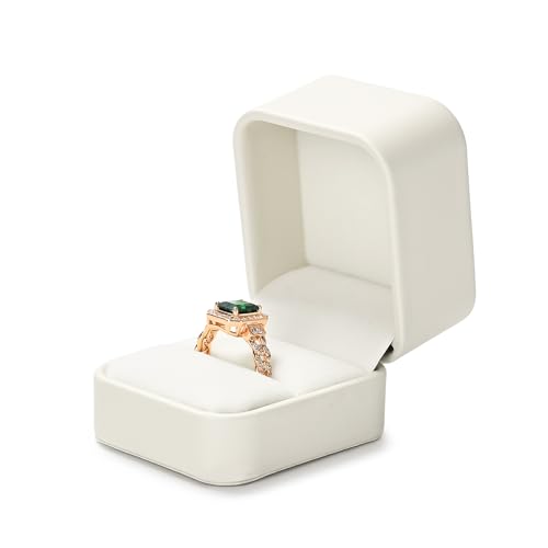 Oirlv Luxury Leather Jewelry Ring Box Engagement Ring Box Wedding Day Keepsake Box(Creamy-white)