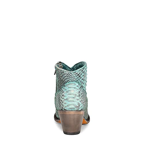CORRAL LADIE'S TURQUOISE FULL PYTHON BOOTIE SIDE ZIP J TOE, LEATHER SOLE, URBAN A43233