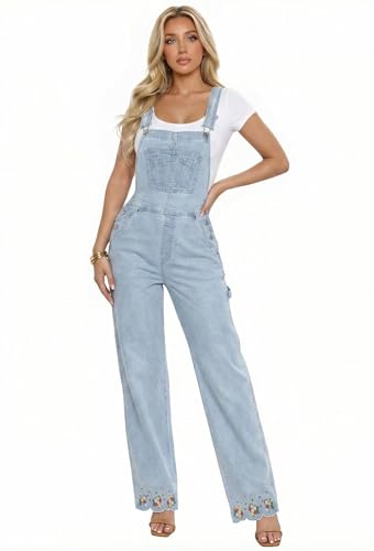 Hybrid & Company Womens Super Comfy Stretch Denim jumpsuit Pants Overalls