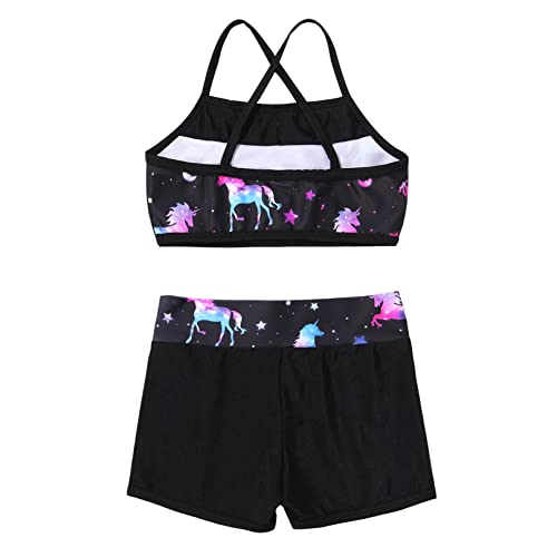 MSemis Girls' Kids 2-Piece Active Set Dance Sport Outfits Racer Back Top and Booty Short Gymnastics Dancing Clothes
