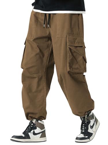 Image of GRECIILOOKS Men's Cargo Pants | 6 Pocket Cotton Cargo Joggers for Men | Loose Fit Stylish Pant with Pockets | Casual Baggy Trousers & Streetwear Lower