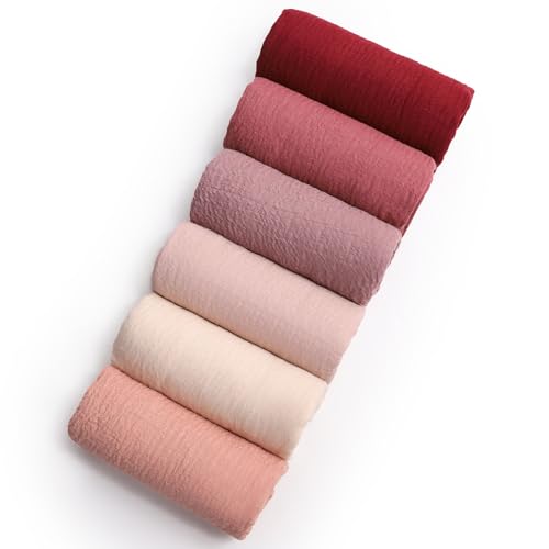 Febfim 6PCS Women Soft Cotton Linen Crinkle Scarves Shawl Fashion Muslin Ladies Priceable Hijab Head Scarf3